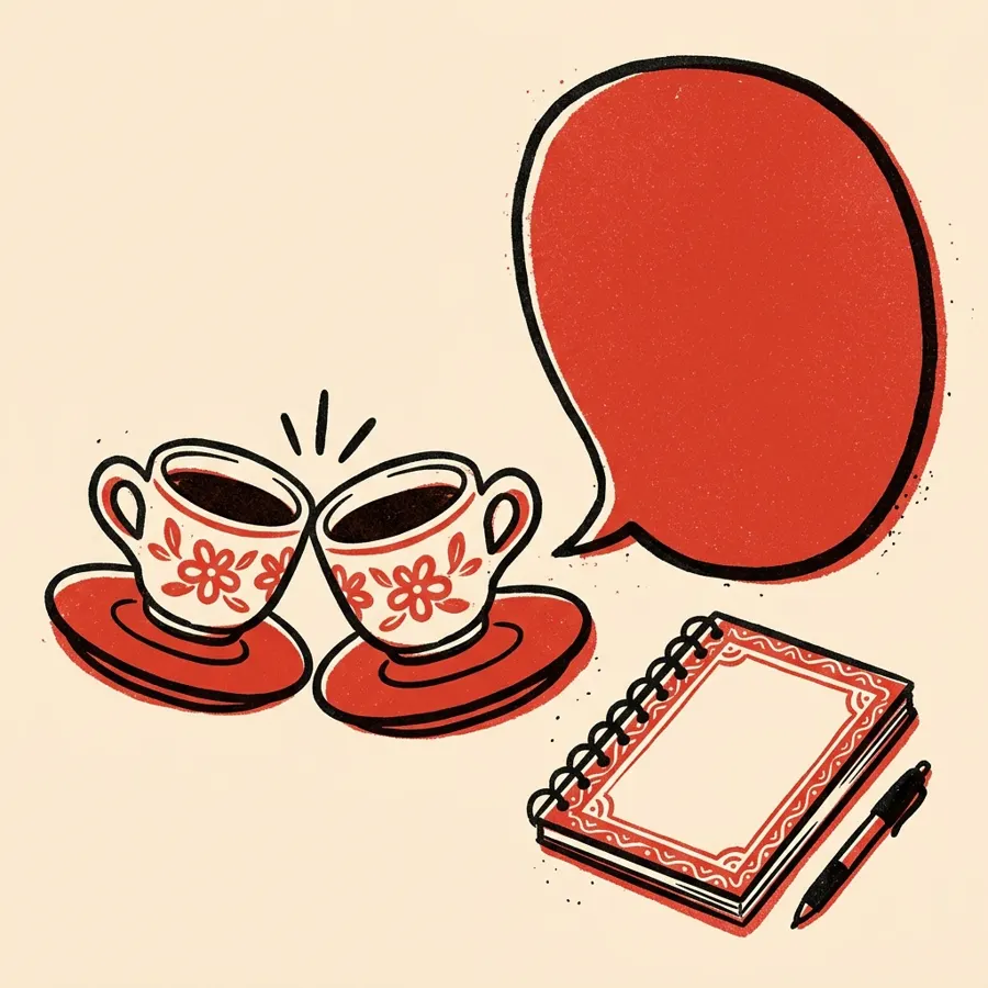 Illustrazione: due tazzine di caffè e un fumetto